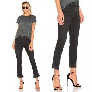 RAG & BONE Hana Jeans Ankle Crop Frayed Mini Flare Black Croyden